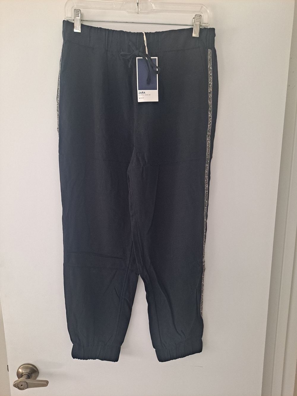 Zara Black Joggers with Silver Metallic Side Trim